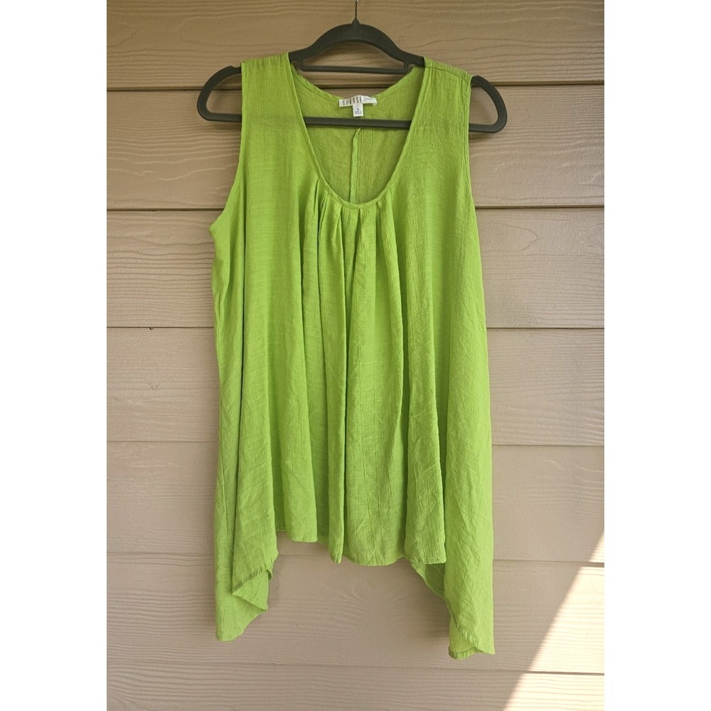 Spense 1X Neon Green Sleeveless Summer Beach Coastal Chiffon Cool Blouse Tunic